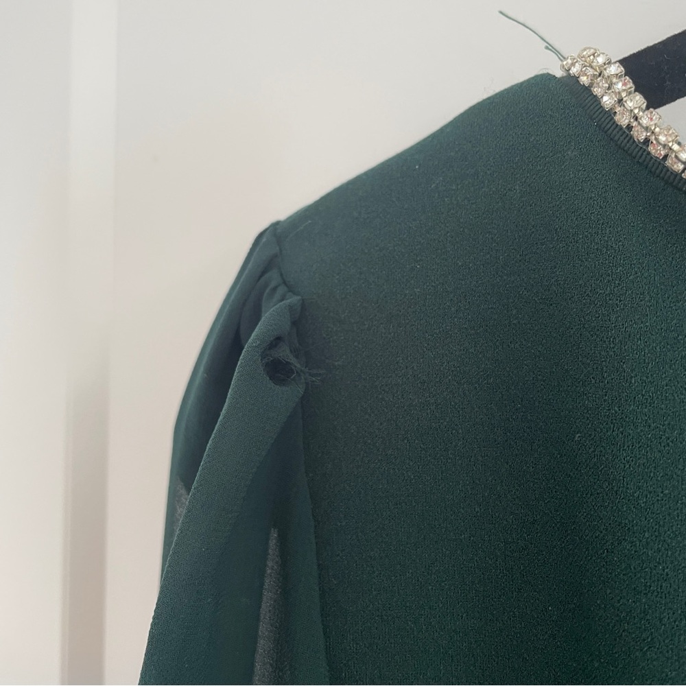 Suzy Shier Dark Green Blouse with Diamond Accents - Picture 5 of 7